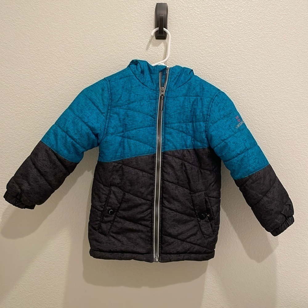 Boys Swiss Alps Puffer Winter Coat Jacket Blue And Grey Size 5 / 6​​​​​​​